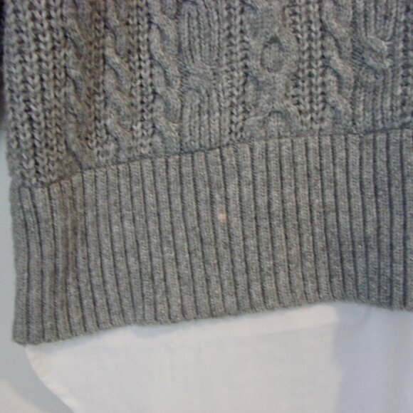 Rachel Zoe Gray Cable Knit Sweater White Collar Shirt V-neck Size Large XL - Picture 9 of 12